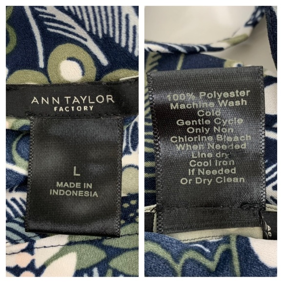 Ann Taylor Dark Floral Leaf Print Button V-Neck Long Sleeve Dress With Pockets - Picture 14 of 16